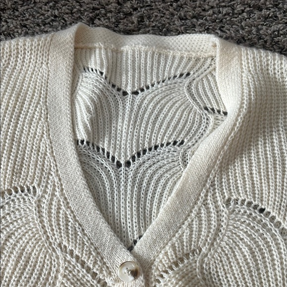 NWT Fashion Cream Lightweight Button- Up Crochet Long Sleeves Cardigan Sweater - Picture 9 of 10